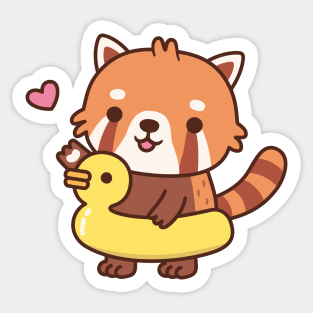 Cute Red Panda With Yellow Duck Pool Float Summer Sticker